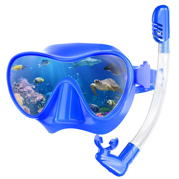 Tempered Glass Lens Frameless Scuba Snorkeling Dive Mask - Splash Guard Dry Snorkel Set